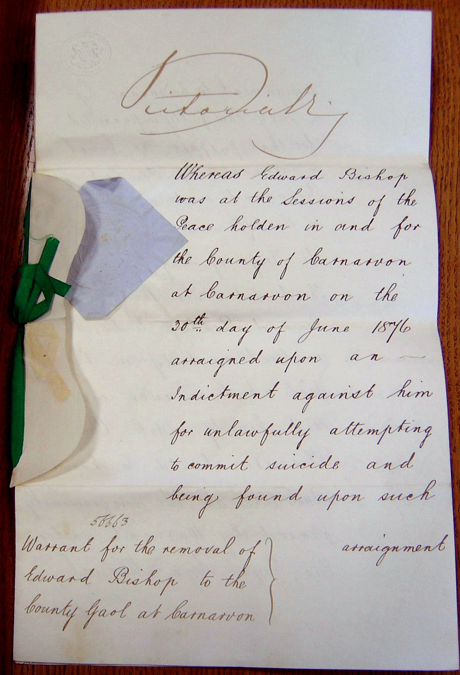 1875 Edward Bishop committal warrant 1876