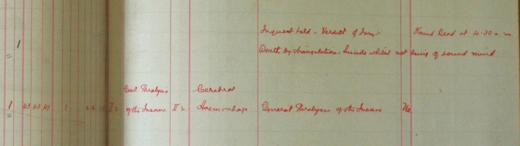 1905 Suicide register entry