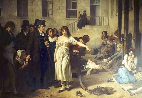 Painting by Tony Robert-Fleury (1876) 'Pinel a la Salpêtrière (1795)' with Pinel ordering the removal of chains in the Paris Asylum for Insane Women.